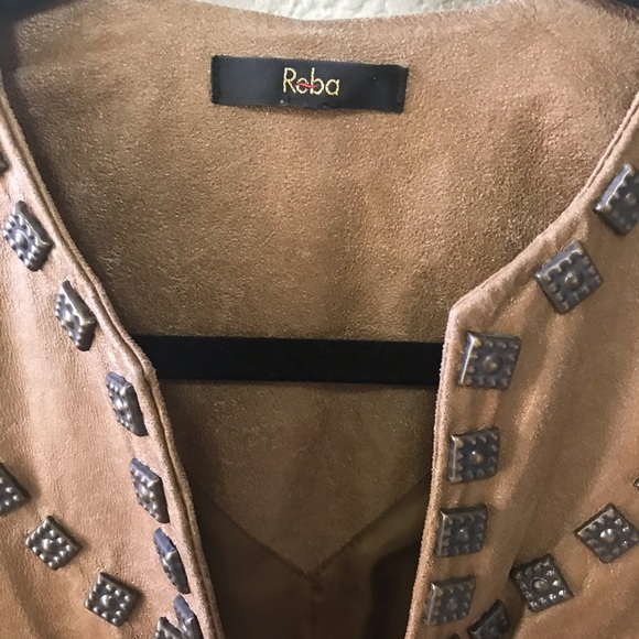 REBA Tan Leather Studded Jacket / Blazer * SZ S - Picture 4 of 16